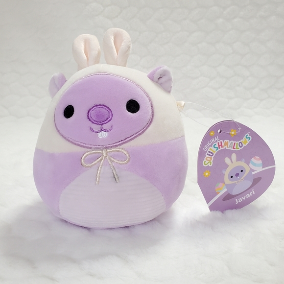 Javari Easter Squishmallows 5 Inch BNWT Purple Groundhog with Bunny Ears Plush - Picture 1 of 8